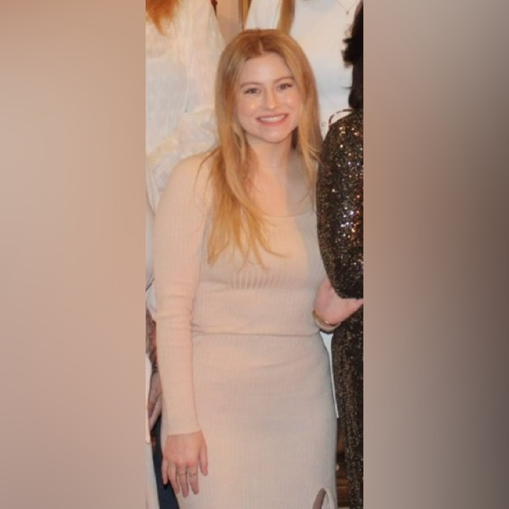 Astr Cream Long Sleeve Ribbed Dress